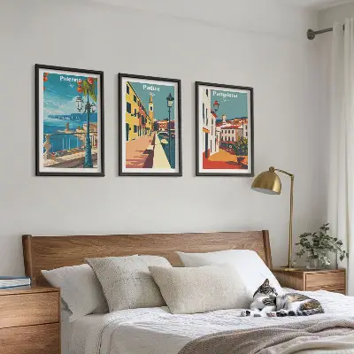 Kompozice obrazů na stěnu retro město ilustrace