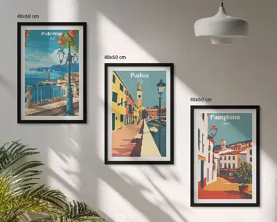 Kompozice obrazů na stěnu retro město ilustrace