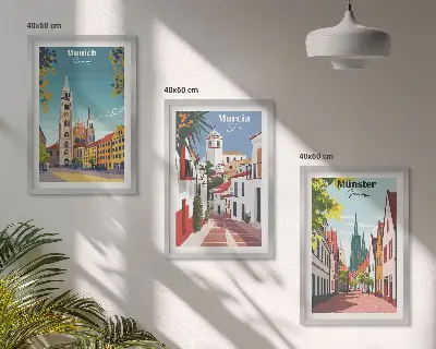 Sada obrazů do obývacího pokoje evropská města v barevných kresbách