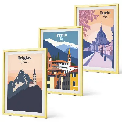 Sada obrazů na stěnu retro ilustrace s horskou architekturou