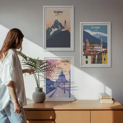 Sada obrazů na stěnu retro ilustrace s horskou architekturou