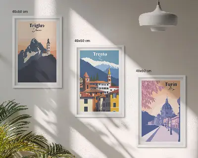 Sada obrazů na stěnu retro ilustrace s horskou architekturou