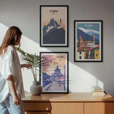 Sada obrazů na stěnu retro ilustrace s horskou architekturou