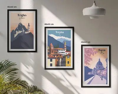 Sada obrazů na stěnu retro ilustrace s horskou architekturou