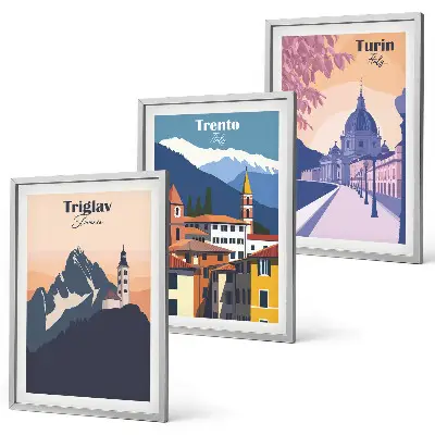 Sada obrazů na stěnu retro ilustrace s horskou architekturou