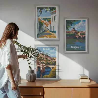 Sada obrazů do obývacího pokoje retro městská grafika