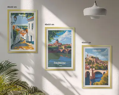 Sada obrazů do obývacího pokoje retro městská grafika