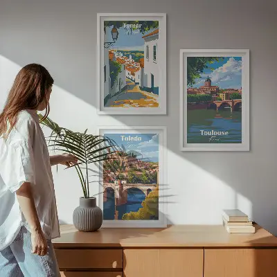 Sada obrazů do obývacího pokoje retro městská grafika