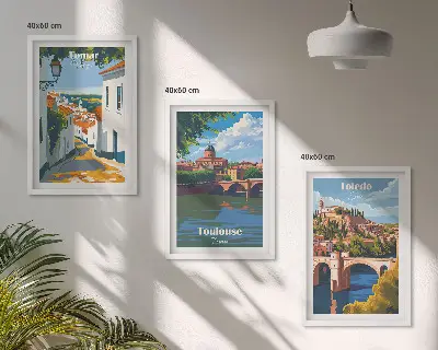 Sada obrazů do obývacího pokoje retro městská grafika