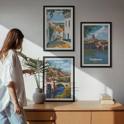 Sada obrazů do obývacího pokoje retro městská grafika