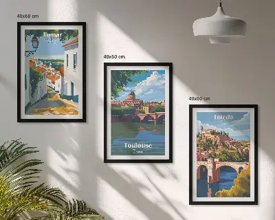 Sada obrazů do obývacího pokoje retro městská grafika