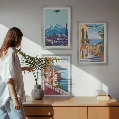 Sada obrazů do obývacího pokoje barevné retro městské scenérie