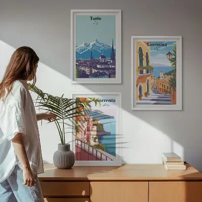 Sada obrazů do obývacího pokoje barevné retro městské scenérie