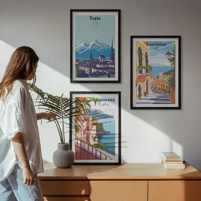 Sada obrazů do obývacího pokoje barevné retro městské scenérie