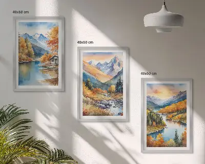 Sada obrazů do obývacího pokoje horská krajina s řekou na podzim