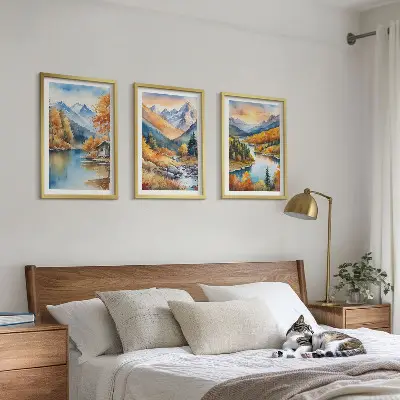 Sada obrazů do obývacího pokoje horská krajina s řekou na podzim