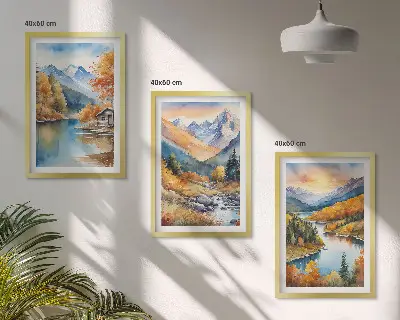 Sada obrazů do obývacího pokoje horská krajina s řekou na podzim
