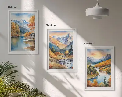 Sada obrazů do obývacího pokoje horská krajina s řekou na podzim