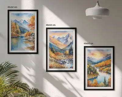 Sada obrazů do obývacího pokoje horská krajina s řekou na podzim