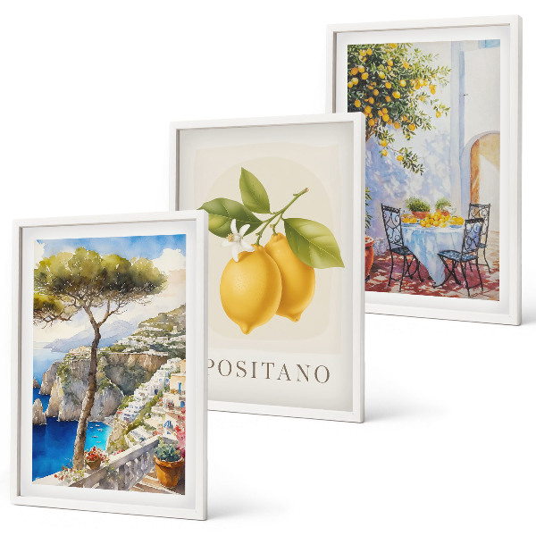 Sada 3 obrazů Výhledy na Positano s citrony