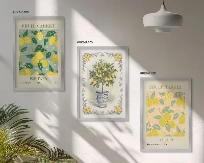 Sada obrazů do obývacího pokoje s motivem italského citrusového ovoce