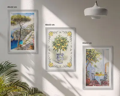 Výhled na moře citronovníků sada 3 obrazů
