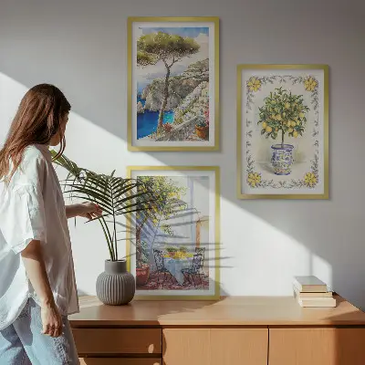 Výhled na moře citronovníků sada 3 obrazů