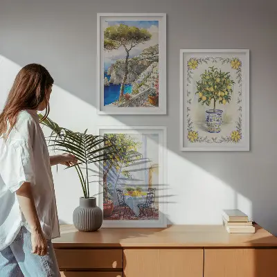 Výhled na moře citronovníků sada 3 obrazů