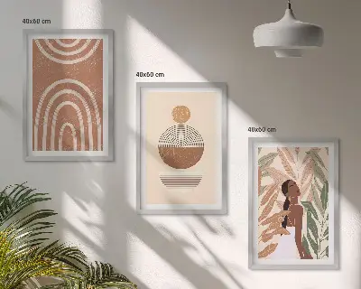 Sada 3 obrazů se stylovými rostlinnými vzory a geometrií