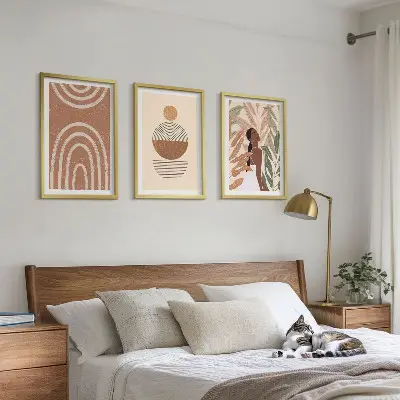 Sada 3 obrazů se stylovými rostlinnými vzory a geometrií