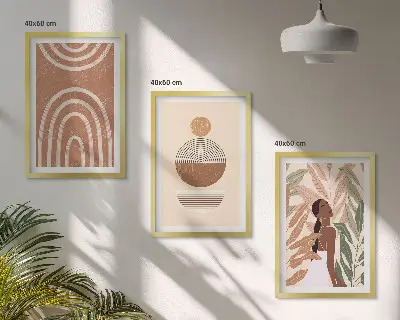 Sada 3 obrazů se stylovými rostlinnými vzory a geometrií