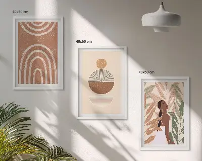 Sada 3 obrazů se stylovými rostlinnými vzory a geometrií