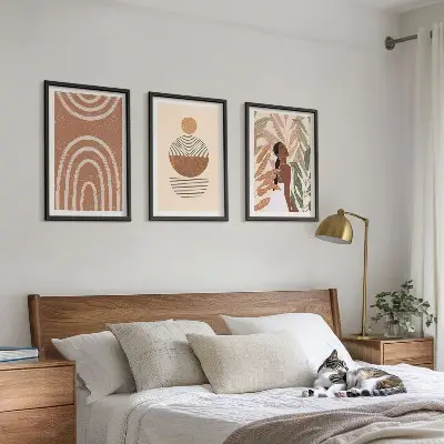 Sada 3 obrazů se stylovými rostlinnými vzory a geometrií