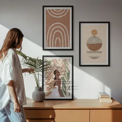 Sada 3 obrazů se stylovými rostlinnými vzory a geometrií