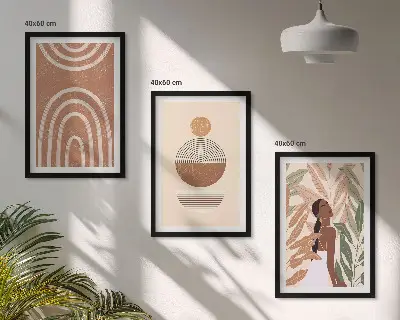 Sada 3 obrazů se stylovými rostlinnými vzory a geometrií