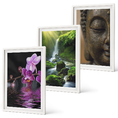 Sada obrazů do obývacího pokoje Květiny vodopád Buddha skála Zen