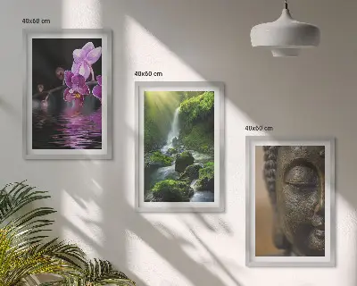 Sada obrazů do obývacího pokoje s motivem květin, vodopádu, Buddhy a zenové skály
