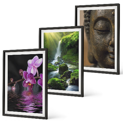 Sada obrazů do obývacího pokoje Květiny vodopád Buddha skála Zen