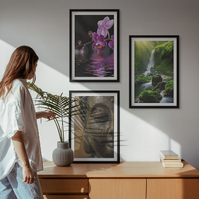 Sada obrazů do obývacího pokoje Květiny vodopád Buddha skála Zen