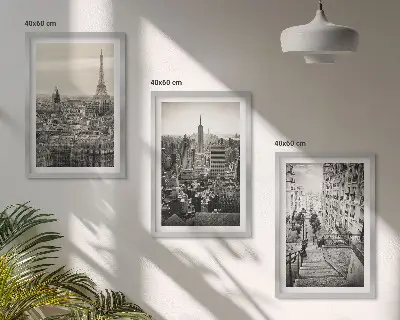 Sada 3 obrazů s motivem výhledů na Paříž a schodů v New Yorku