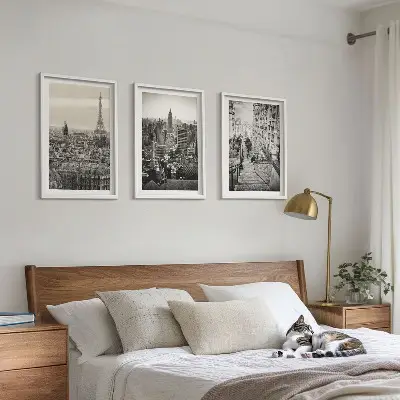 Sada 3 obrazů s motivem výhledů na Paříž a schodů v New Yorku