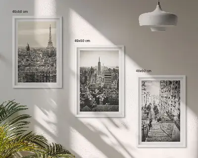 Sada 3 obrazů s motivem výhledů na Paříž a schodů v New Yorku