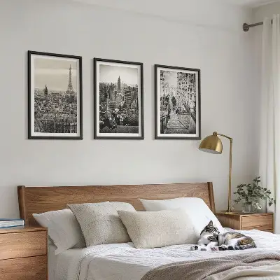 Sada 3 obrazů s motivem výhledů na Paříž a schodů v New Yorku