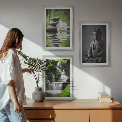 Sada obrazů do obývacího pokoje relaxační zenové malby s vodním motivem