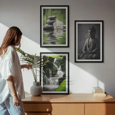 Sada obrazů do obývacího pokoje relaxační zenové malby s vodním motivem
