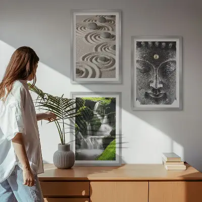 Obrazy Zenový vodopád a Buddha sada 3 kusů s motivem kamenů