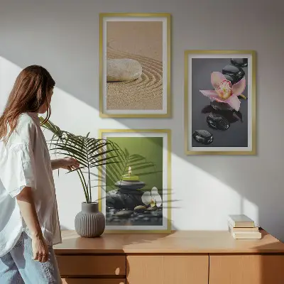 Sada obrazů do obývacího pokoje s relaxačními motivy zenových kamenů