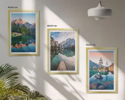 Sada obrazů do obývacího pokoje s motivem odrazu lesa v horských jezerech