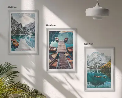Sada obrazů do obývacího pokoje jezero s mosty a horami