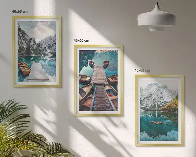 Sada obrazů do obývacího pokoje jezero s mosty a horami